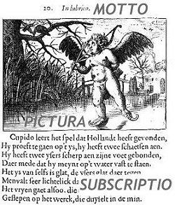 Emblem from Heinsius, Ambacht van Cupido (1613; roughly translates into: Trade of Cupid)